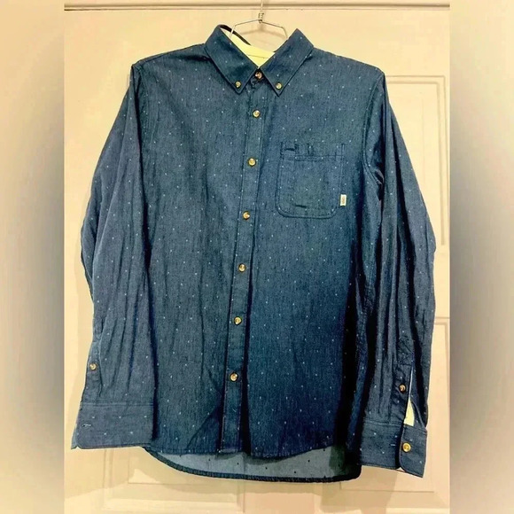 Vans Long Sleeve Button Front Shirt Pocket Blue Tailored Fit Dress Casual Mens M - Picture 2 of 7